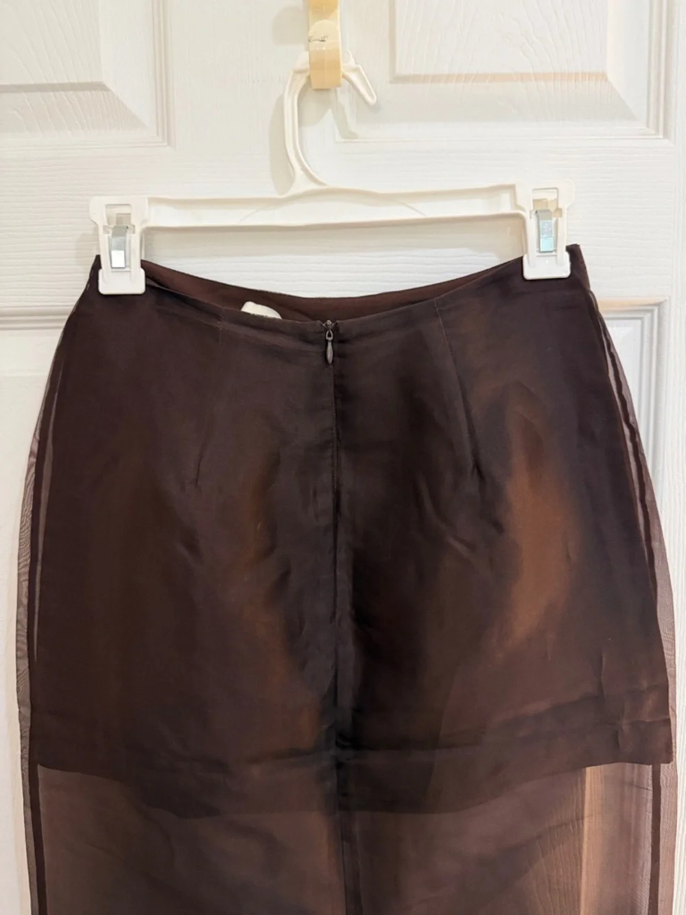 Sian Dark Choc Silk Organza Midi Skirt- Brown - Picture 8 of 12